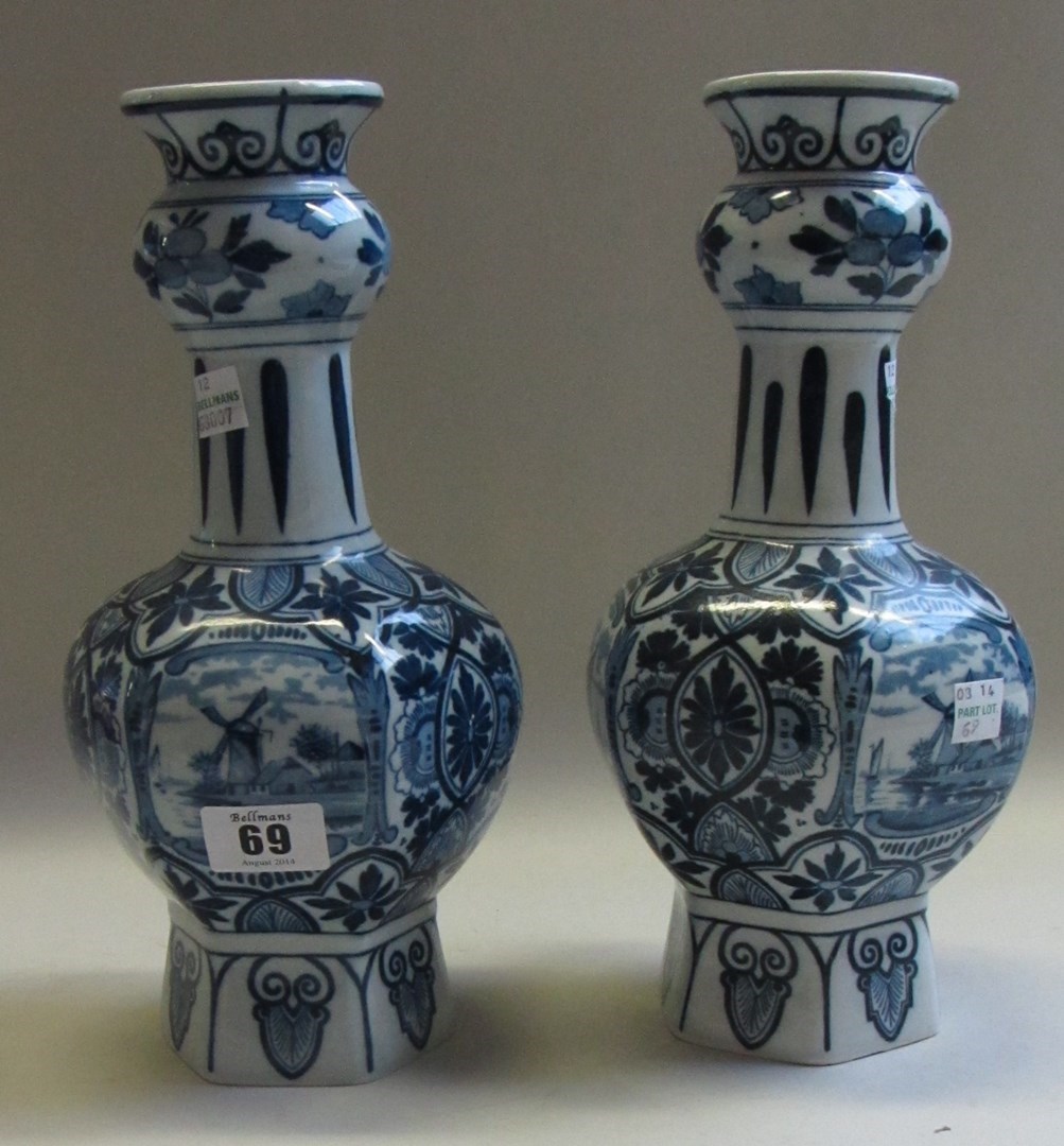 Appraisal: A pair of Dutch Delft blue and white vases th