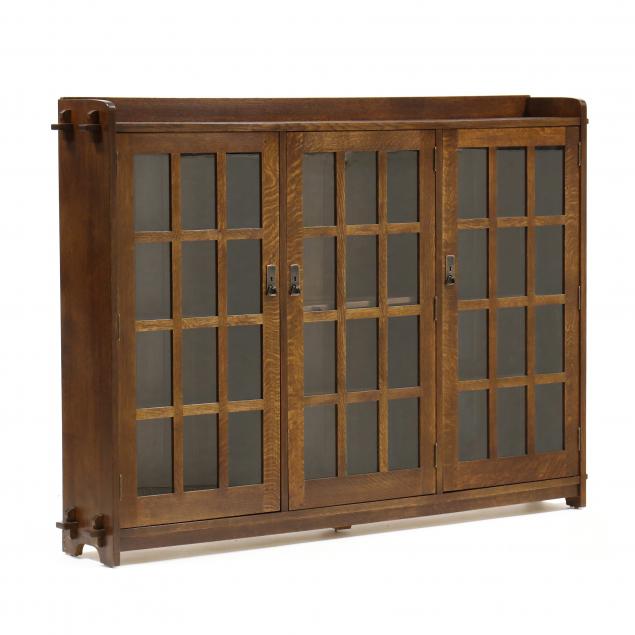 Appraisal: STICKLEY CONTEMPORARY MISSION OAK TRIPLE BOOKCASE solid quarter sawn oak