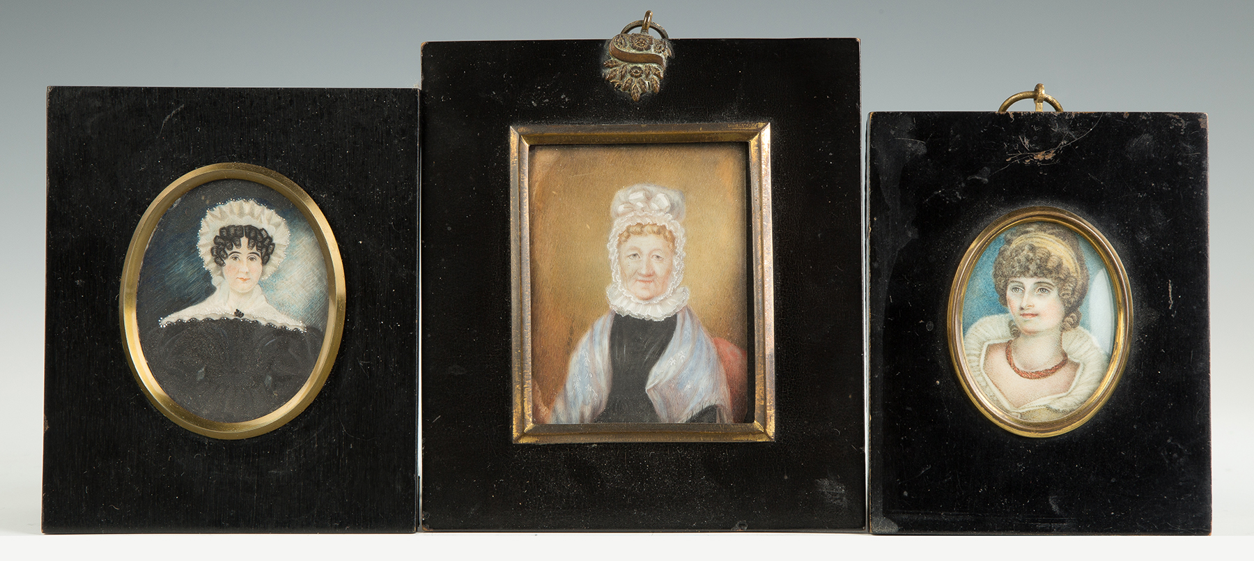 Appraisal: Three Miniature Watercolor Portraits of Women th century