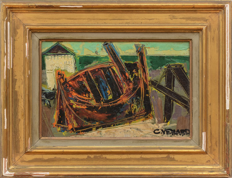 Appraisal: CLAUDE VENARD - BOAT ON DOCK Oil on canvas signed