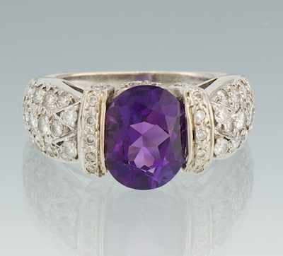 Appraisal: A Ladies' Amethyst and Diamond Ring k white gold ring