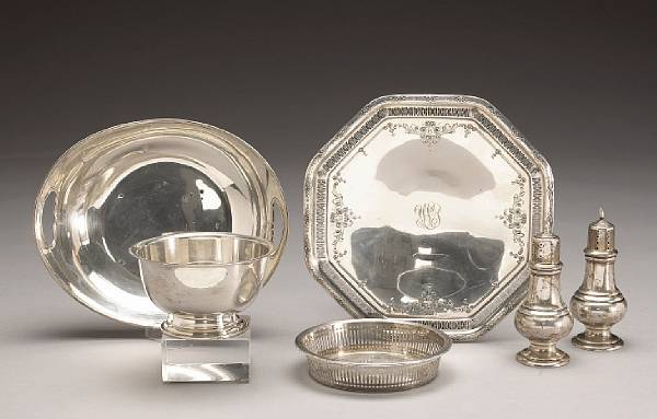 Appraisal: A group of sterling table articles Comprising octagonal dessert stand