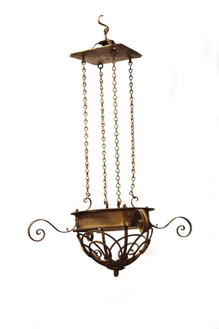 Appraisal: ARTS CRAFTS PAIR OF HANGING LIGHTS CIRCA painted wrought iron