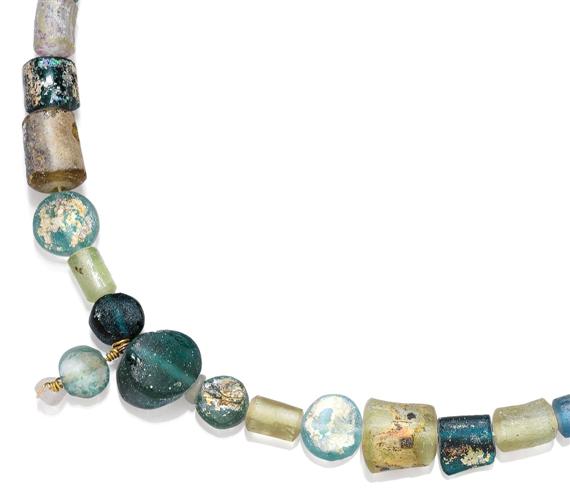 Appraisal: GLASS CHAIN WITH EAR PENDANTS probably Roman Decorative chain of