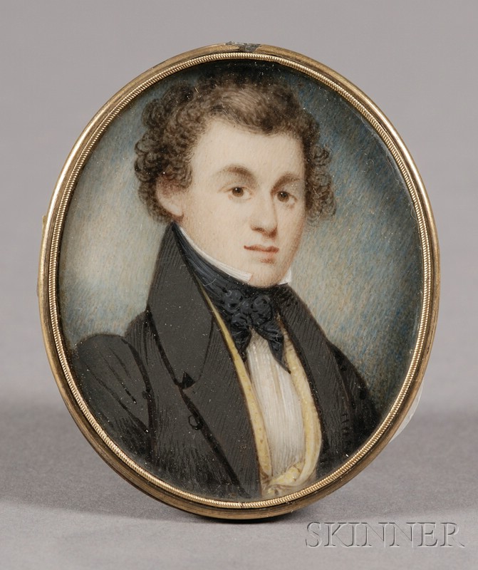 Appraisal: Portrait Miniature of a Young Man with Curly Brown Hair