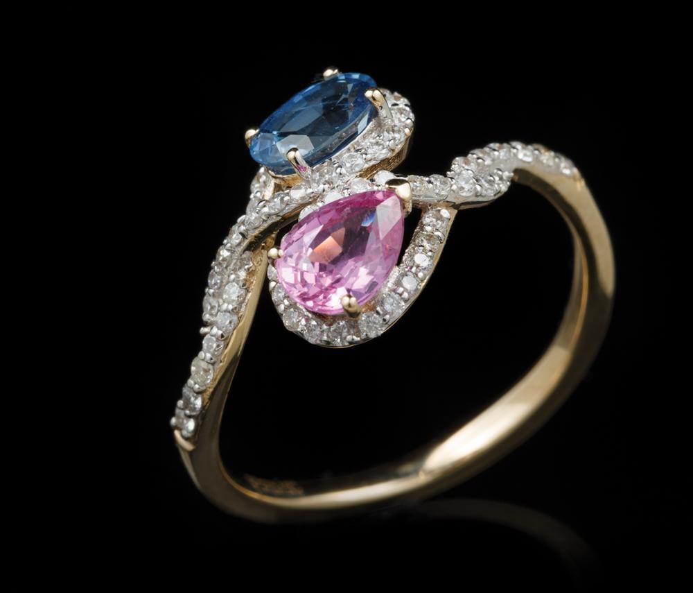 Appraisal: Yellow Gold Multi-Colored Sapphire and Diamond Ring center prong set