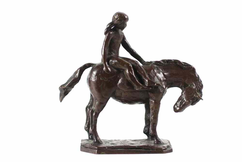 Appraisal: BRONZE SCULPTURE - Young Girl Bareback on Pony by Terry