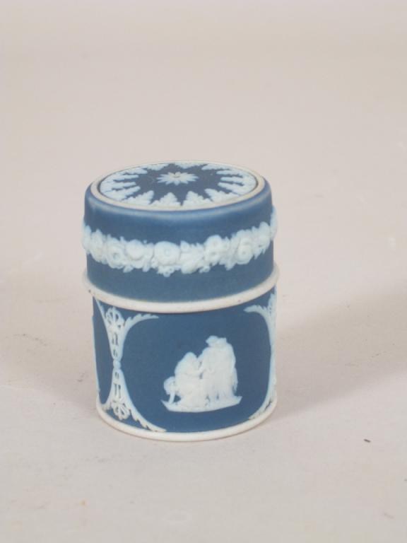 Appraisal: A Wedgwood blue jasperware Match Holder and Cover with striker