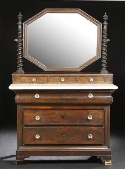 Appraisal: American Restauration-Style Line-Inlaid Rosewood and Faux Rosewood Dressing Bureau mid-