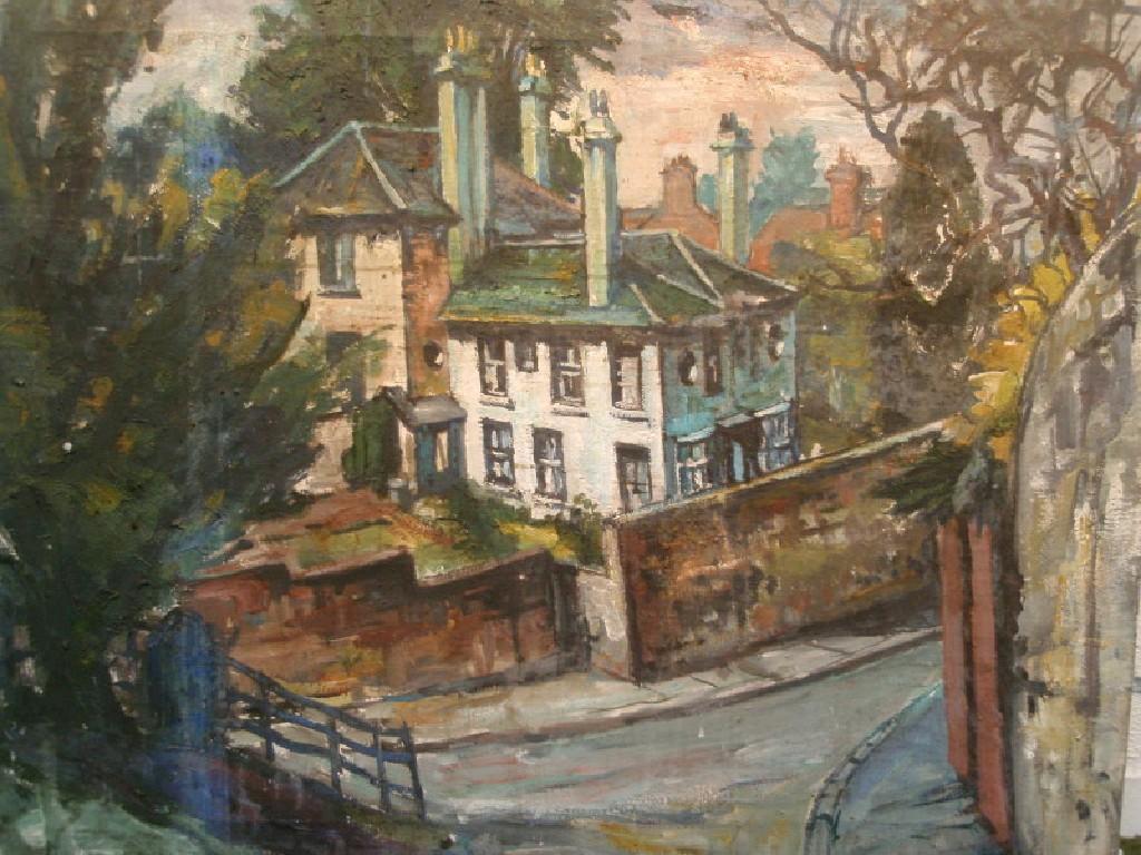 Appraisal: E J Worrall - Town House oil on canvas cm