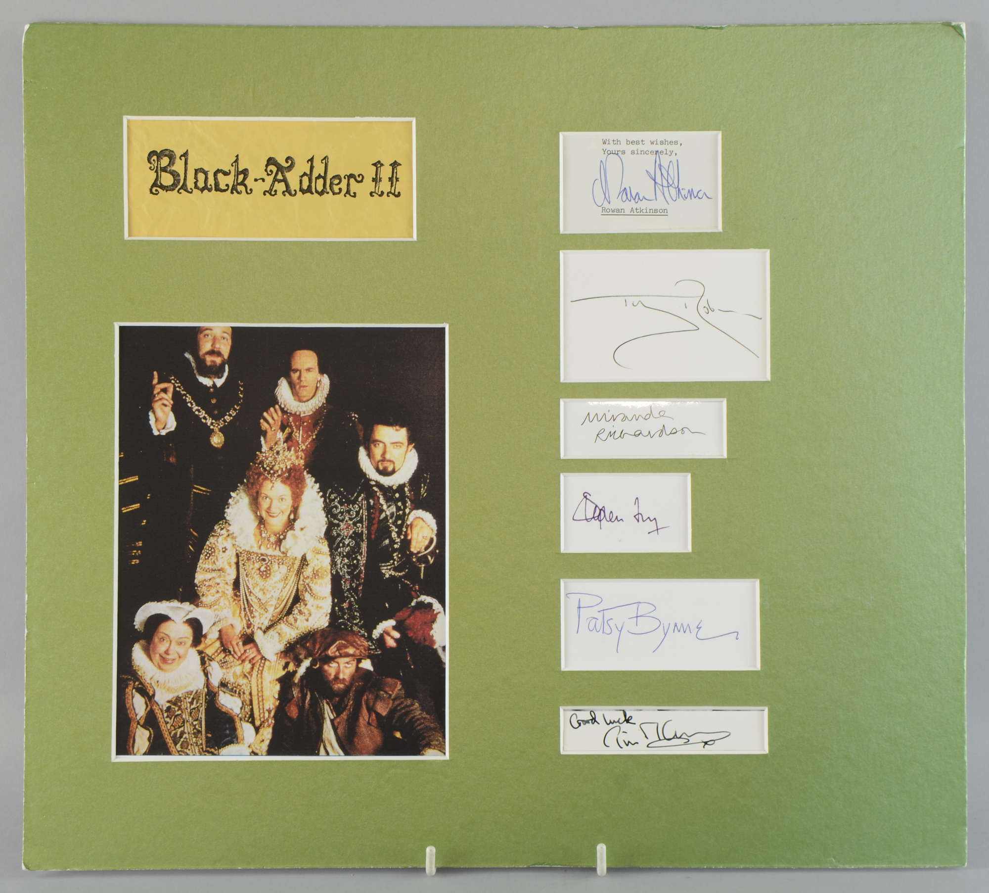 Appraisal: Black-Adder II TV Series a mounted display showing signatures of