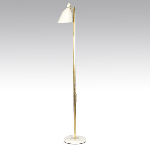 Appraisal: ARREDOLUCE Brass and enameled metal floor lamp with pierced shade