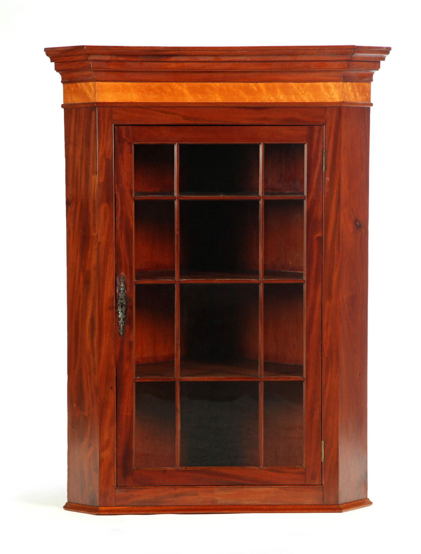 Appraisal: FEDERAL HANGING CORNER CUPBOARD American early th century mahogany and