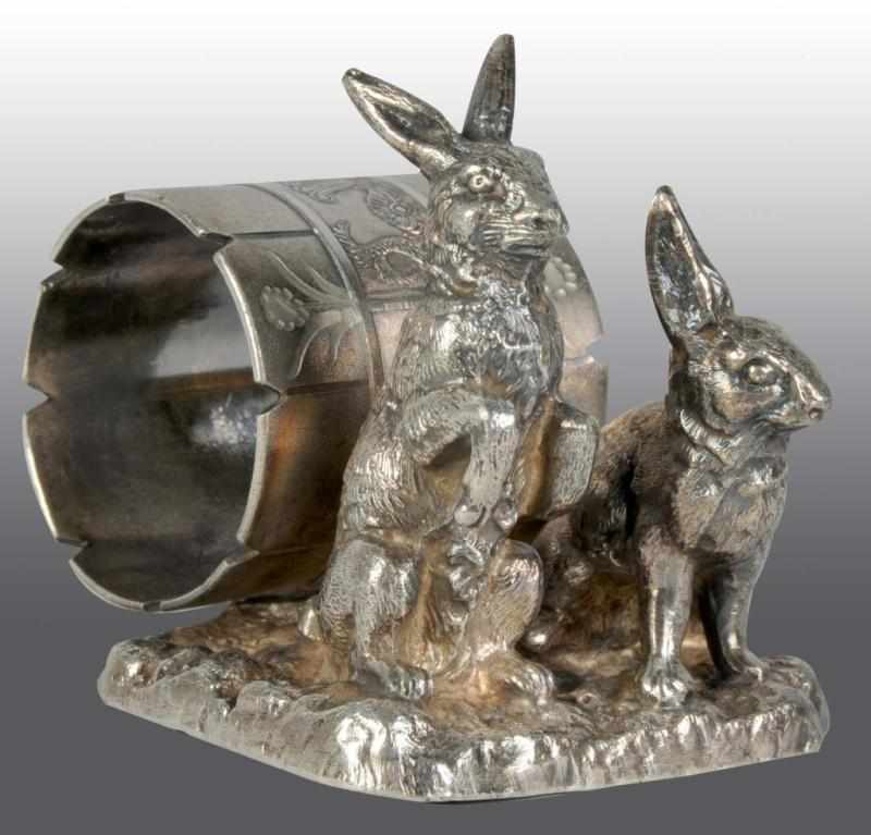 Appraisal: Double Rabbits Figural Napkin Ring Condition Excellent Plus Size -