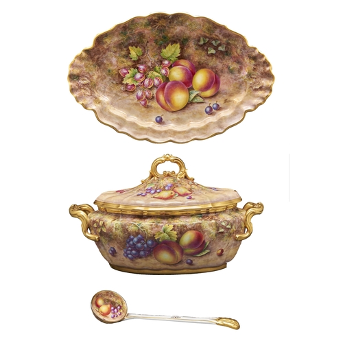 Appraisal: A Royal Worcester fruit painted soup tureen cover stand and