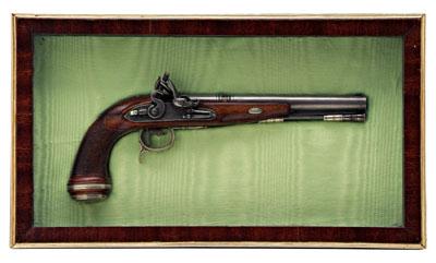 Appraisal: Finely crafted Flintlock boot pistol figured mahogany stock engraved lock