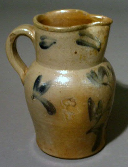 Appraisal: Stoneware pitcher with blue decoration one-quart h