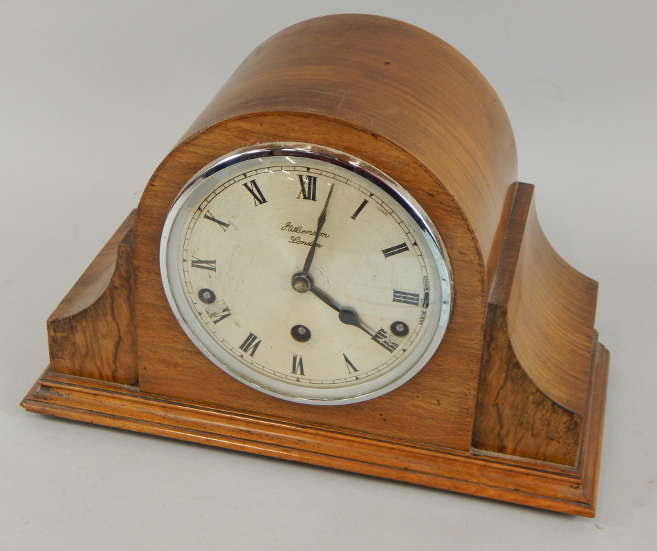 Appraisal: A mid thC mantel clock in a walnut case the