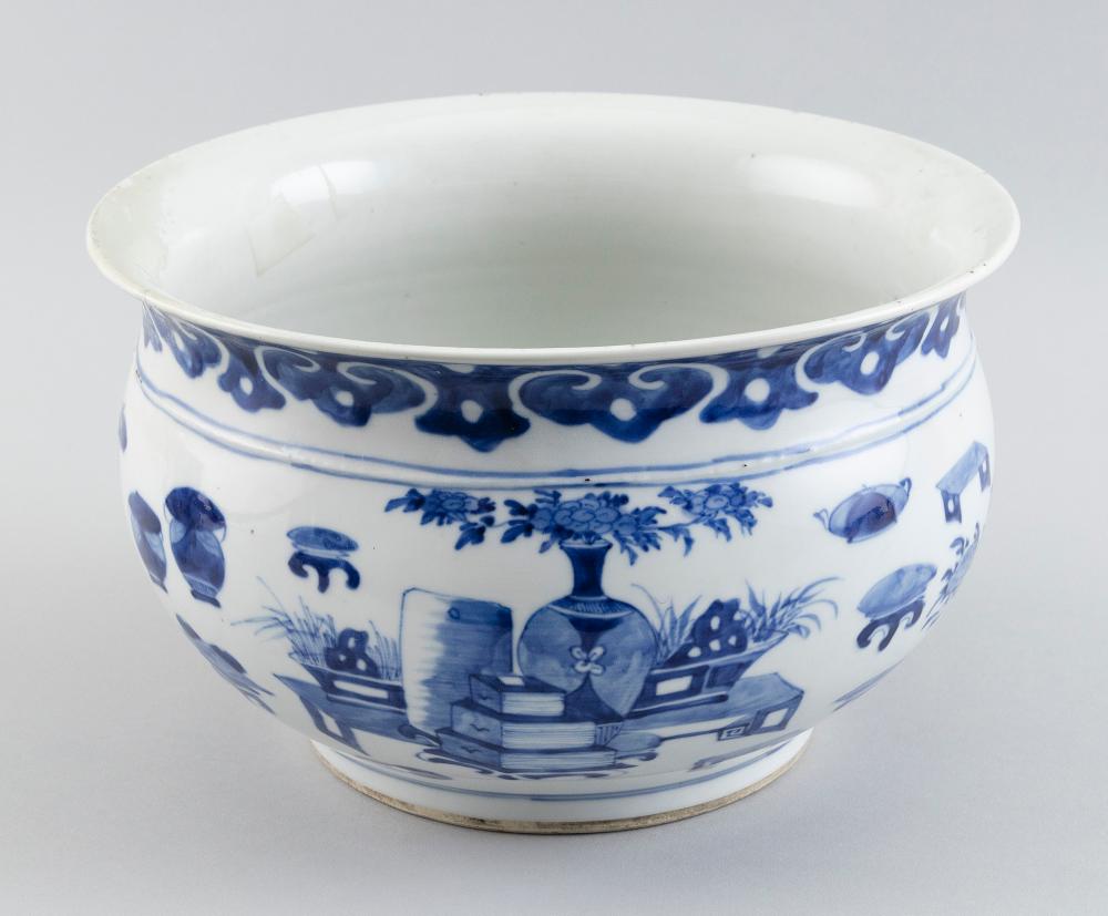 Appraisal: CHINESE BLUE AND WHITE PORCELAIN JARDINIERE KANGXI PERIOD HEIGHT DIAMETER