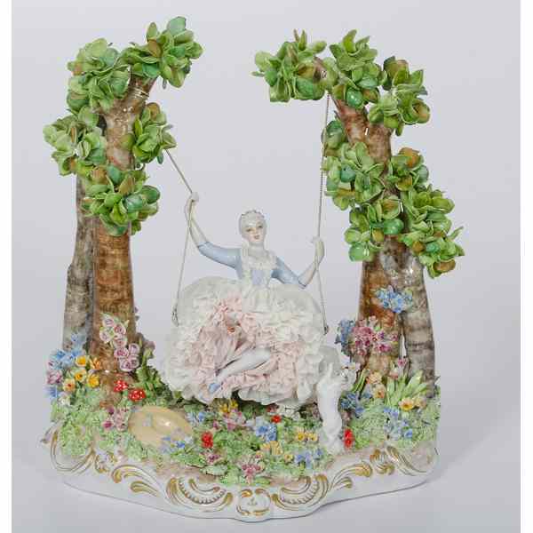 Appraisal: Porcelain Girl on Swing by Luigi Fabris Italian A porcelain