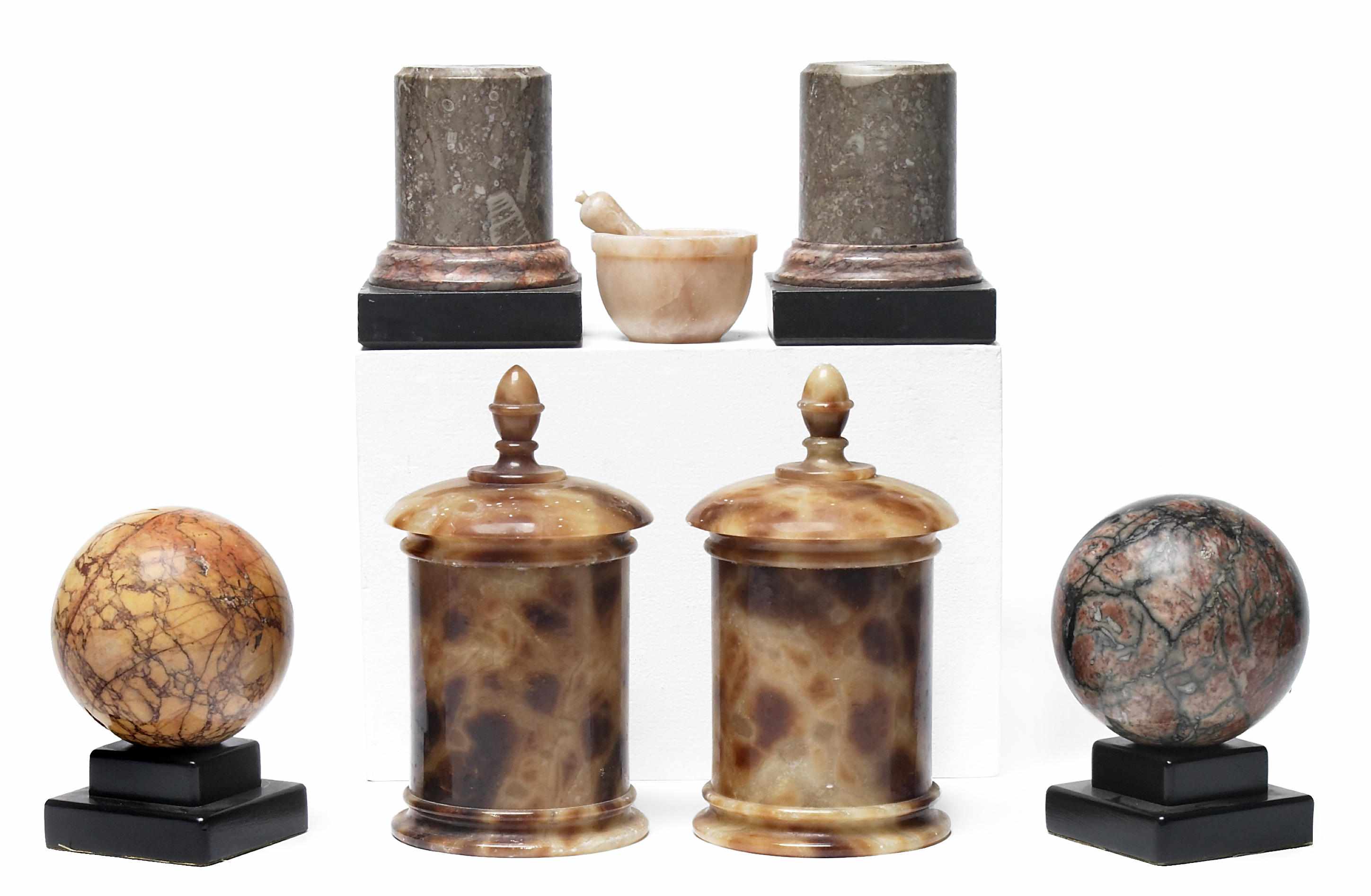 Appraisal: A pair of Italian variegated marble small pedestals late th