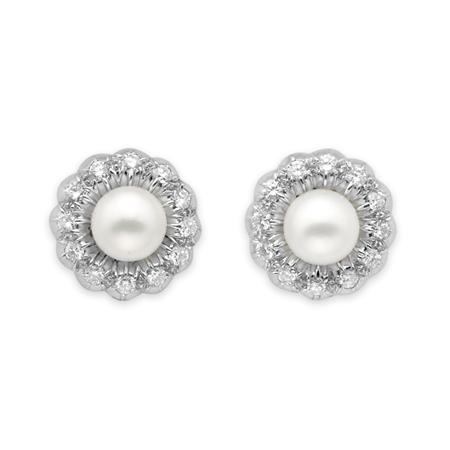 Appraisal: Pair of Cultured Pearl and Diamond Earrings Estimate -