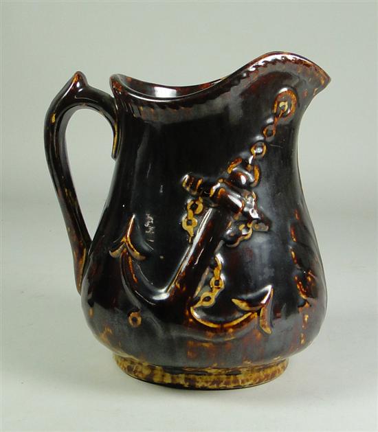 Appraisal: Rockingham Pitcher Mid th Century Anchor motif Wear on base