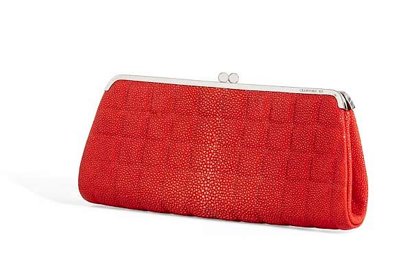 Appraisal: Alastair Crawford shagreen silver clutch An Alastair Crawford red stained