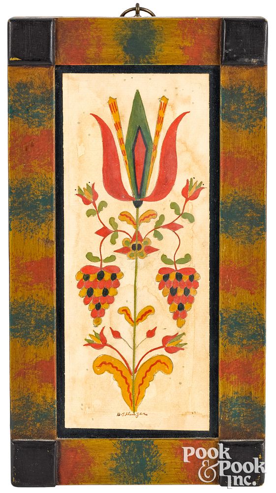 Appraisal: David Y Ellinger watercolor fraktur of a tulip David Y