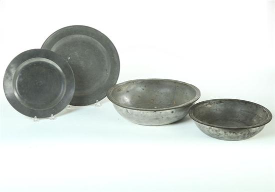 Appraisal: FOUR PIECES OF PEWTER England th century All have partial