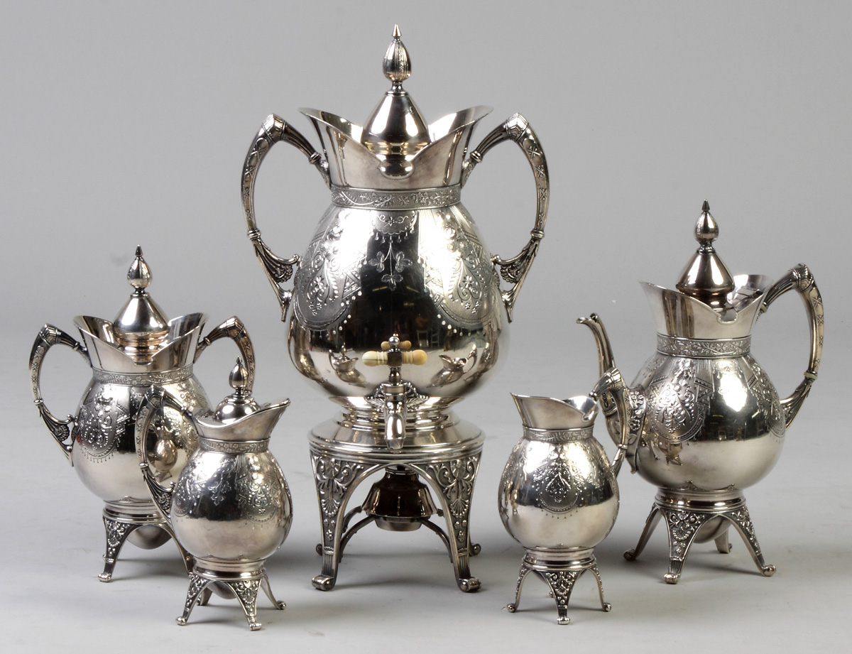 Appraisal: Victorian Asthetic Style Silver Plate -Pc Tea Set th cent