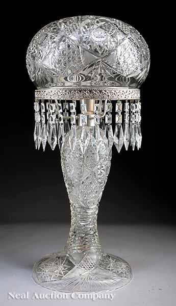 Appraisal: A Large Cut Glass Table Lamp having a baluster-form standard