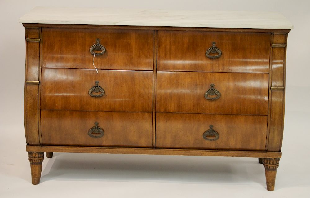 Appraisal: Maslow Freen Fruitwood Bombe Double Dresser With marble top H