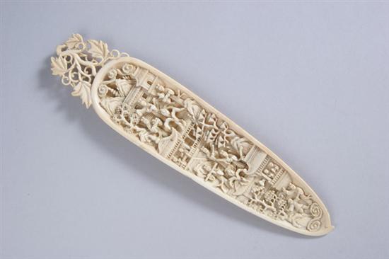 Appraisal: CHINESE IVORY WRIST SUPPORT th century Interior finely carved to