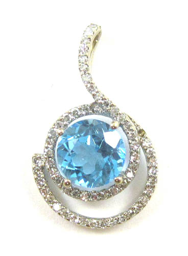 Appraisal: BLUE TOPAZ DIAMOND AND WHITE GOLD PENDANT The k gold