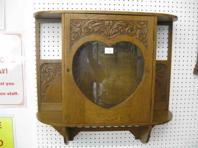 Appraisal: Victorian Carved Oak Wall Shelf floralwith heart shaped glass in