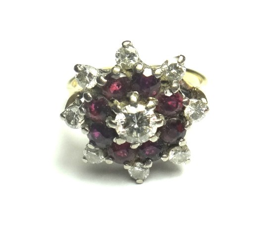 Appraisal: An ct gold diamond and ruby set cluster ring claw