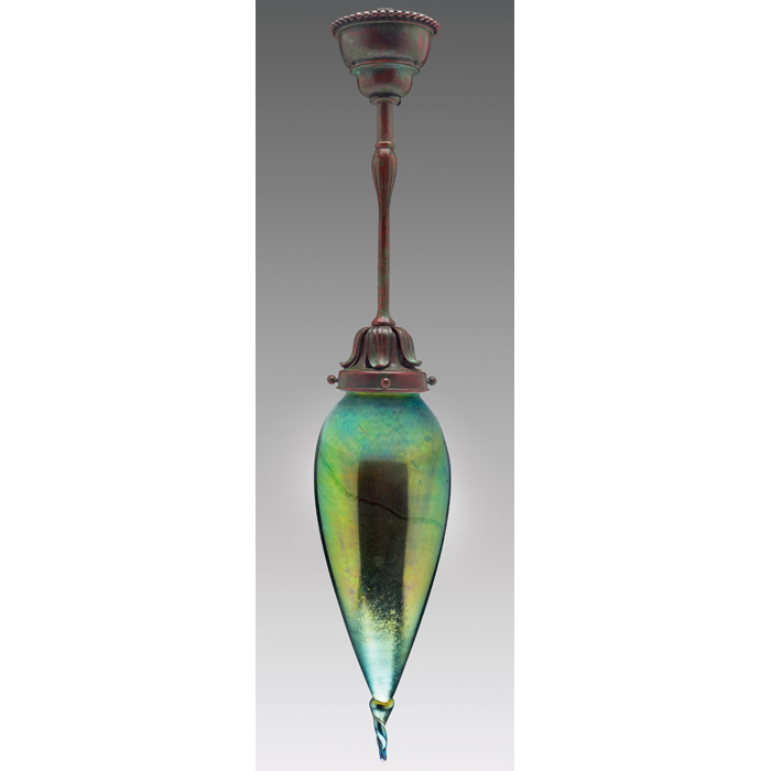 Appraisal: Tiffany Studios hanging fixture exceptional bulbous shade in favrile glass