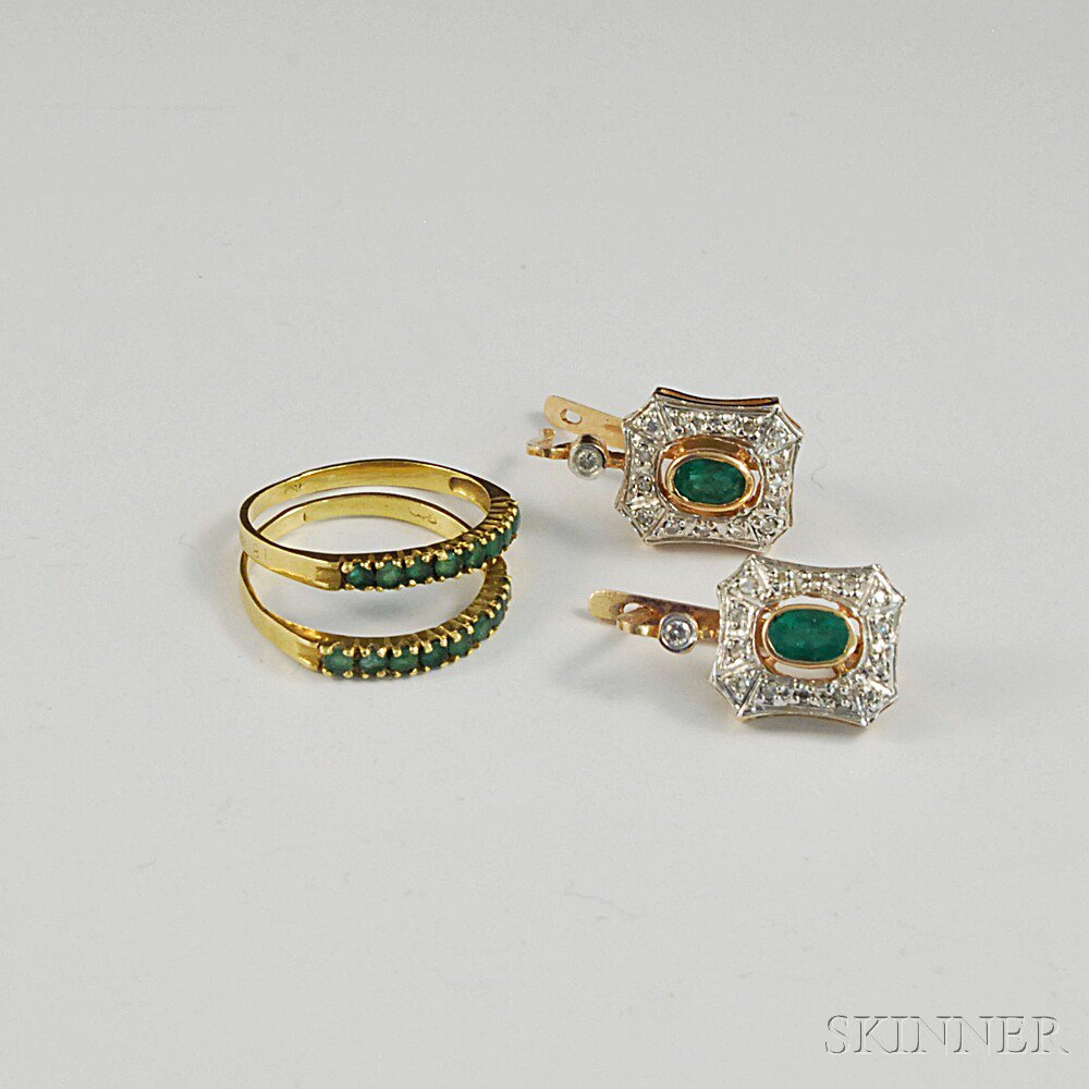 Appraisal: Small Group of Emerald Jewelry a pair of kt gold