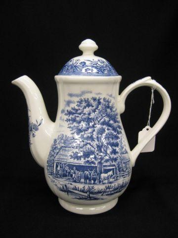 Appraisal: English Ironstone Coffeepot Cidermaking Currier Ives scene made by Churchill