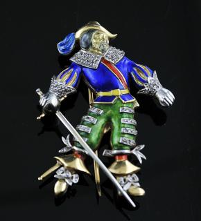 Appraisal: k yellow gold buccaneer pin set with diamonds and enamel