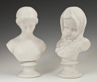 Appraisal: Two Parian Busts th c one of a classical maid