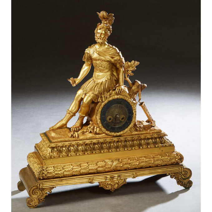 Appraisal: Continental Gilt Bronze Figural Mantel Clock th c with a