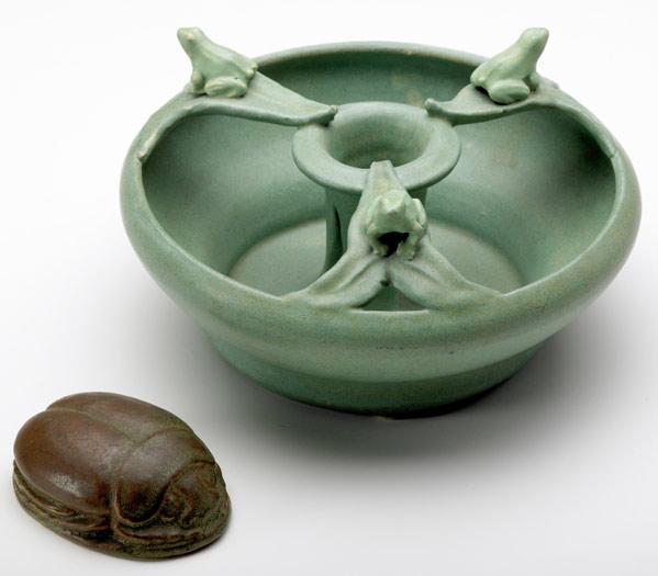 Appraisal: WALRATH Flower bowl with frogs covered in matte green glaze