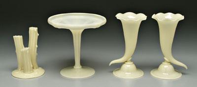 Appraisal: Four pieces Steuben ivory pair cornucopia style vases with scalloped