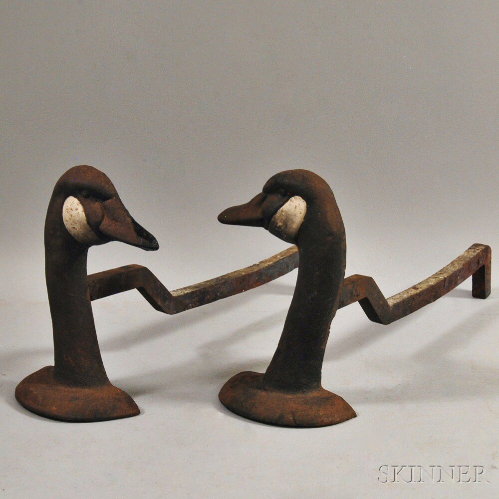 Appraisal: Cast Iron Goose Head Andirons late th early th century