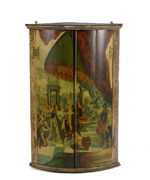 Appraisal: A George III paint decorated corner cabinet height in width