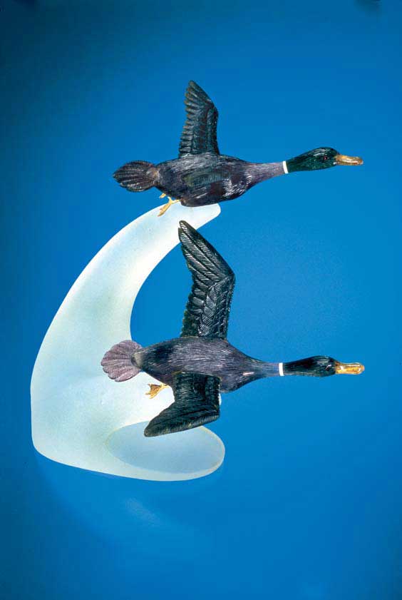 Appraisal: OUTSTANDING TOURMALINE DUCKS - CAUGHT IN FLIGHT Artist Gerhard Becker