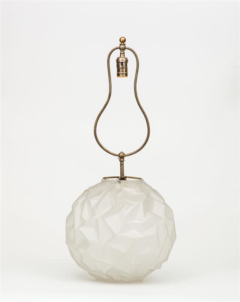 Appraisal: Lamp French c Frosted glass nickel-plated brass x in From