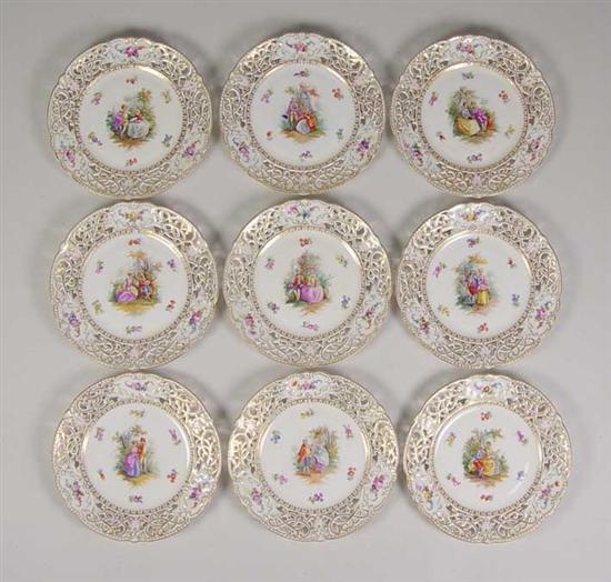 Appraisal: Nine Dresden Plates Early th Century Set of nine handpainted